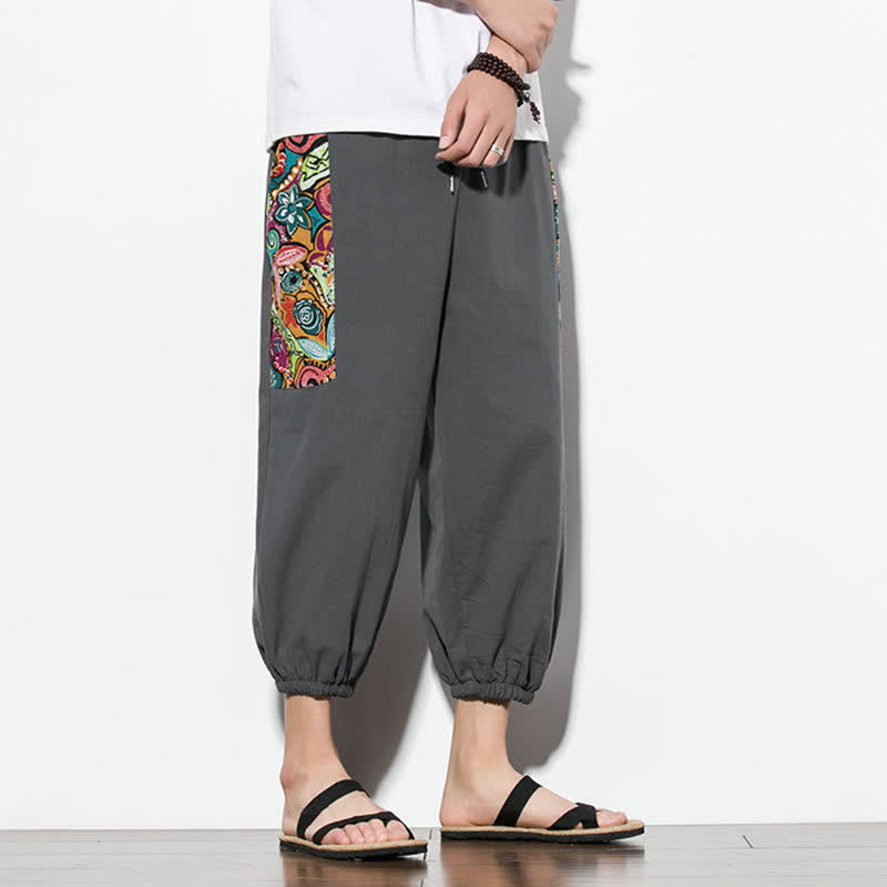 Buddha Stones Lässige Sommer-Caprihose im Boho-Stil mit Kordelzug und abstraktem Muster, Herren-Haremshose mit Tasche - image 2