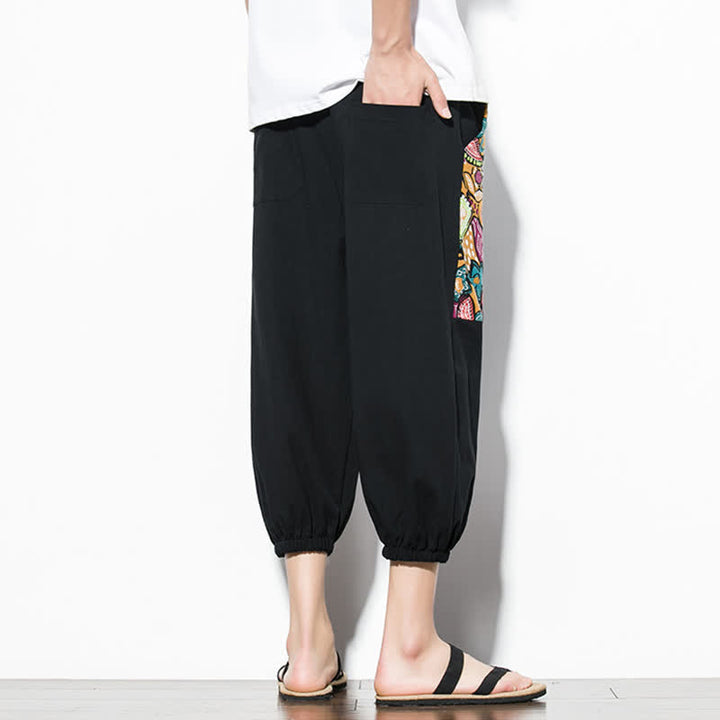 Buddha Stones Lässige Sommer-Caprihose im Boho-Stil mit Kordelzug und abstraktem Muster, Herren-Haremshose mit Tasche - image 16