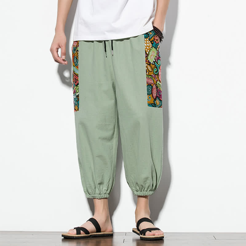 Buddha Stones Lässige Sommer-Caprihose im Boho-Stil mit Kordelzug und abstraktem Muster, Herren-Haremshose mit Tasche - image 23