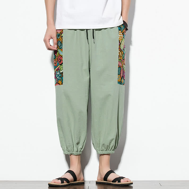 Buddha Stones Lässige Sommer-Caprihose im Boho-Stil mit Kordelzug und abstraktem Muster, Herren-Haremshose mit Tasche - Dunkelmeergrün - US/UK/AU46, EU56 (5XL) - image 22