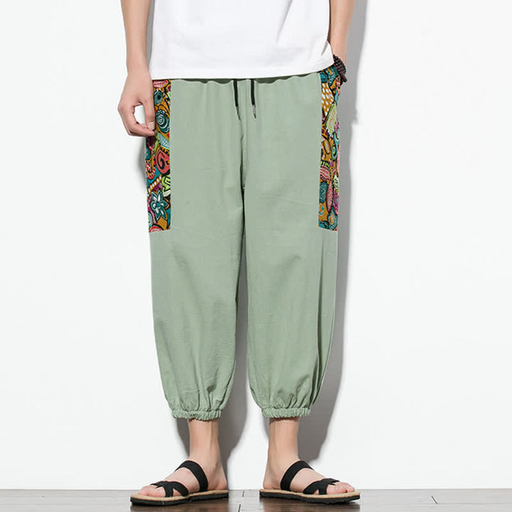 Buddha Stones Lässige Sommer-Caprihose im Boho-Stil mit Kordelzug und abstraktem Muster, Herren-Haremshose mit Tasche - Dunkelmeergrün - US/UK/AU46, EU56 (5XL) - image 22
