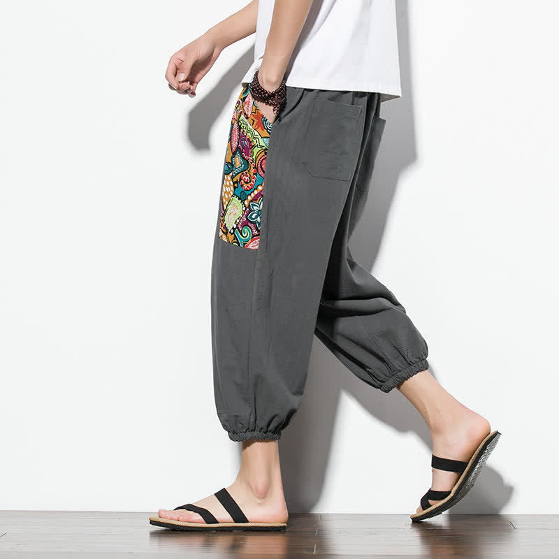 Buddha Stones Lässige Sommer-Caprihose im Boho-Stil mit Kordelzug und abstraktem Muster, Herren-Haremshose mit Tasche - image 6