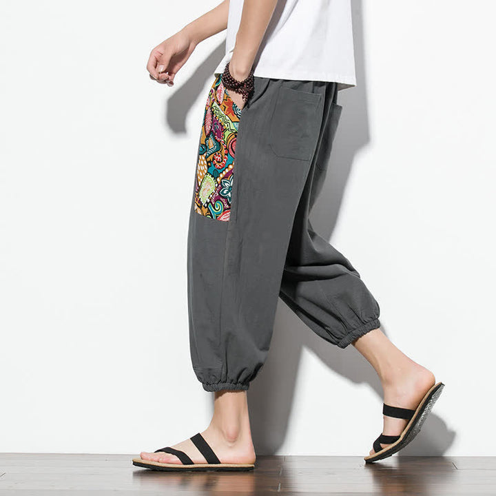 Buddha Stones Lässige Sommer-Caprihose im Boho-Stil mit Kordelzug und abstraktem Muster, Herren-Haremshose mit Tasche - image 6