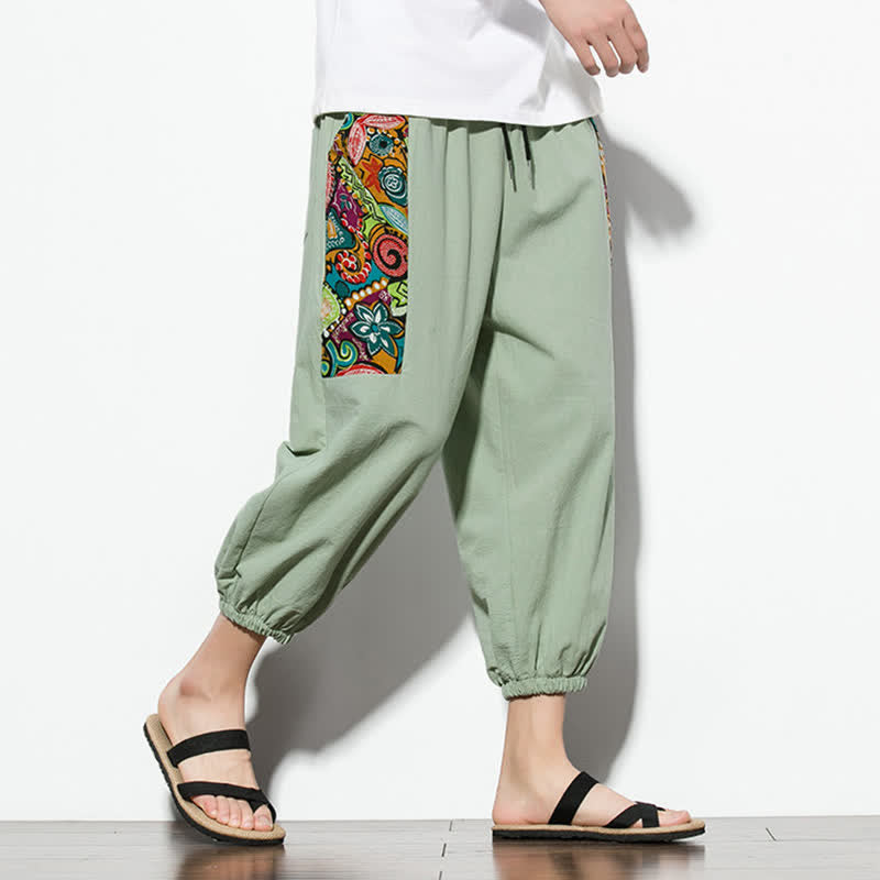 Buddha Stones Lässige Sommer-Caprihose im Boho-Stil mit Kordelzug und abstraktem Muster, Herren-Haremshose mit Tasche - image 24