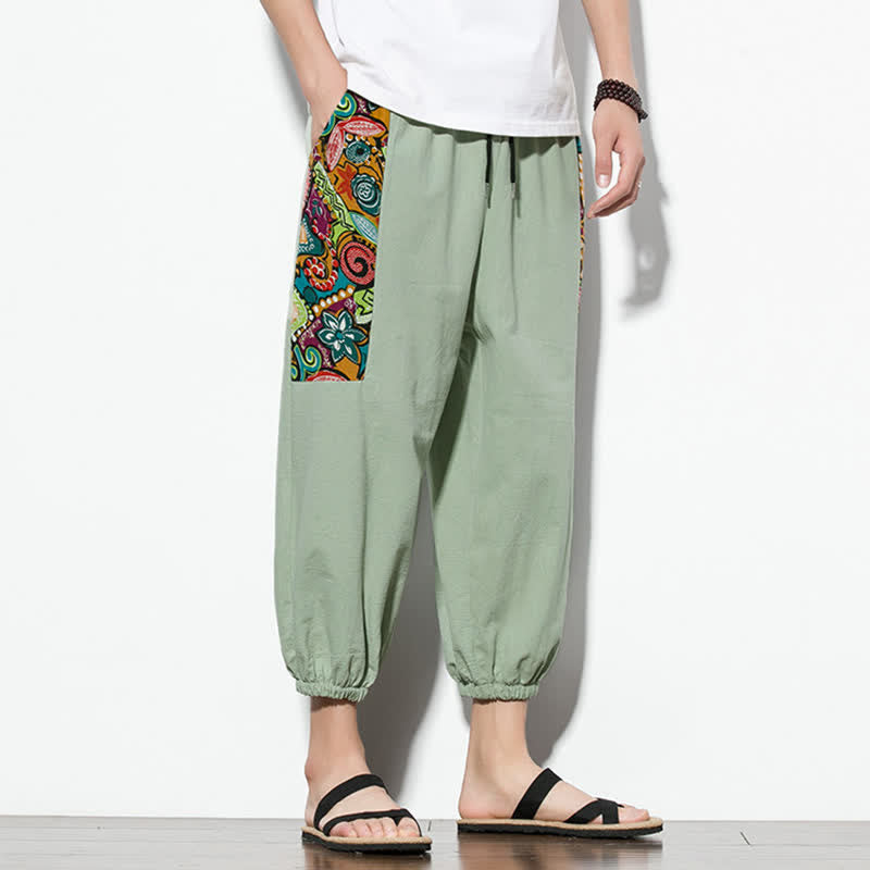 Buddha Stones Lässige Sommer-Caprihose im Boho-Stil mit Kordelzug und abstraktem Muster, Herren-Haremshose mit Tasche - image 27