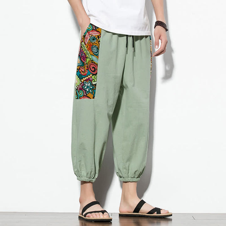 Buddha Stones Lässige Sommer-Caprihose im Boho-Stil mit Kordelzug und abstraktem Muster, Herren-Haremshose mit Tasche - image 27