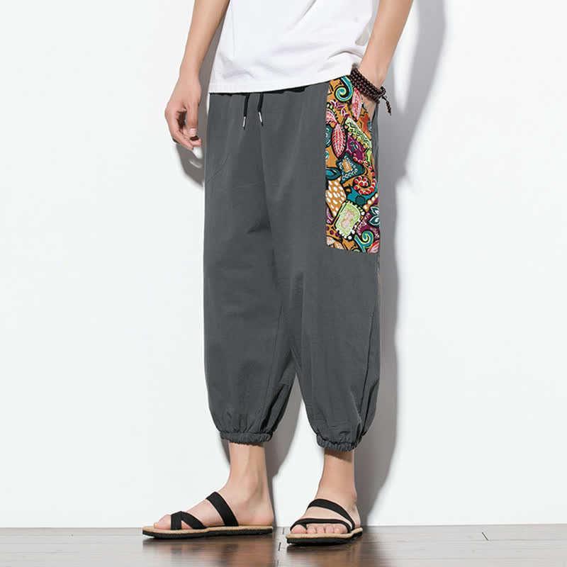 Buddha Stones Lässige Sommer-Caprihose im Boho-Stil mit Kordelzug und abstraktem Muster, Herren-Haremshose mit Tasche - image 5