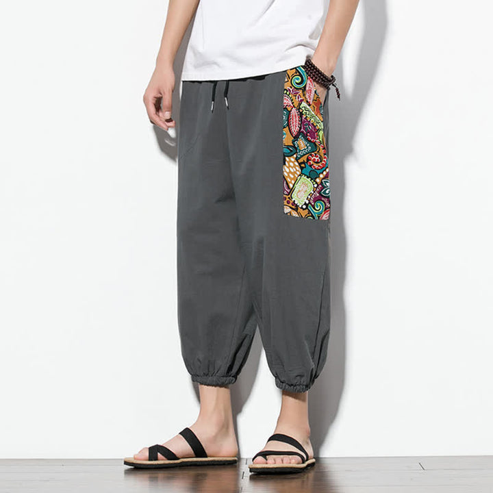 Buddha Stones Lässige Sommer-Caprihose im Boho-Stil mit Kordelzug und abstraktem Muster, Herren-Haremshose mit Tasche - image 5