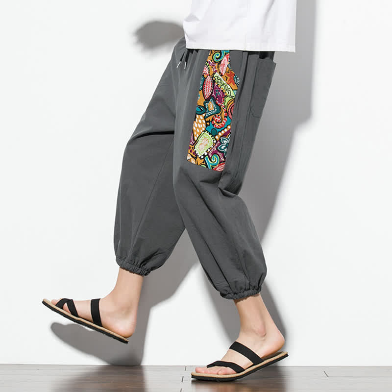 Buddha Stones Lässige Sommer-Caprihose im Boho-Stil mit Kordelzug und abstraktem Muster, Herren-Haremshose mit Tasche - image 7