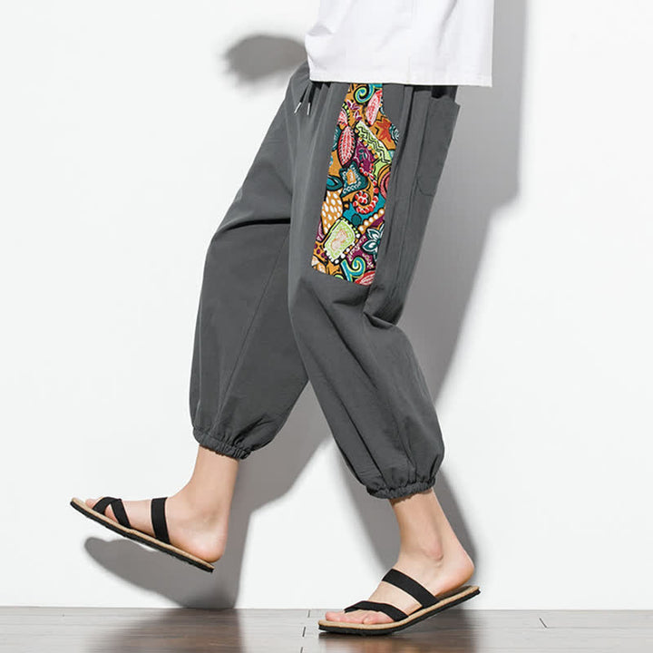 Buddha Stones Lässige Sommer-Caprihose im Boho-Stil mit Kordelzug und abstraktem Muster, Herren-Haremshose mit Tasche - image 7