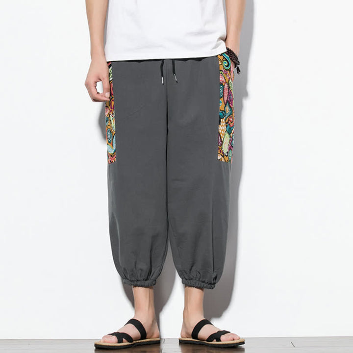 Buddha Stones Lässige Sommer-Caprihose im Boho-Stil mit Kordelzug und abstraktem Muster, Herren-Haremshose mit Tasche - image 1