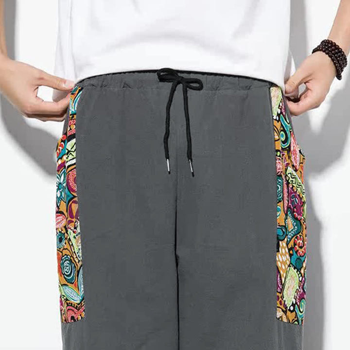 Buddha Stones Lässige Sommer-Caprihose im Boho-Stil mit Kordelzug und abstraktem Muster, Herren-Haremshose mit Tasche - image 9
