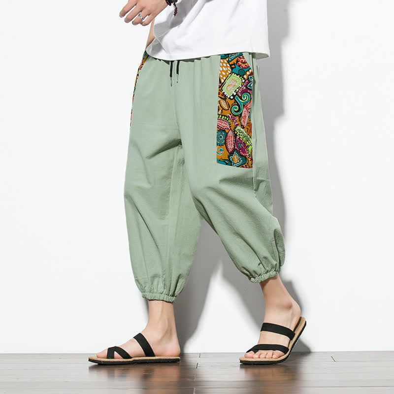 Buddha Stones Lässige Sommer-Caprihose im Boho-Stil mit Kordelzug und abstraktem Muster, Herren-Haremshose mit Tasche - image 25