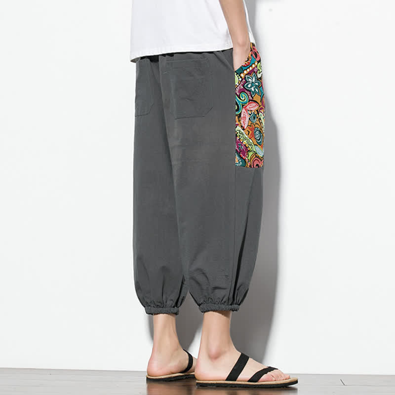 Buddha Stones Lässige Sommer-Caprihose im Boho-Stil mit Kordelzug und abstraktem Muster, Herren-Haremshose mit Tasche - image 4
