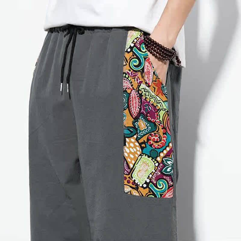 Buddha Stones Lässige Sommer-Caprihose im Boho-Stil mit Kordelzug und abstraktem Muster, Herren-Haremshose mit Tasche - image 10