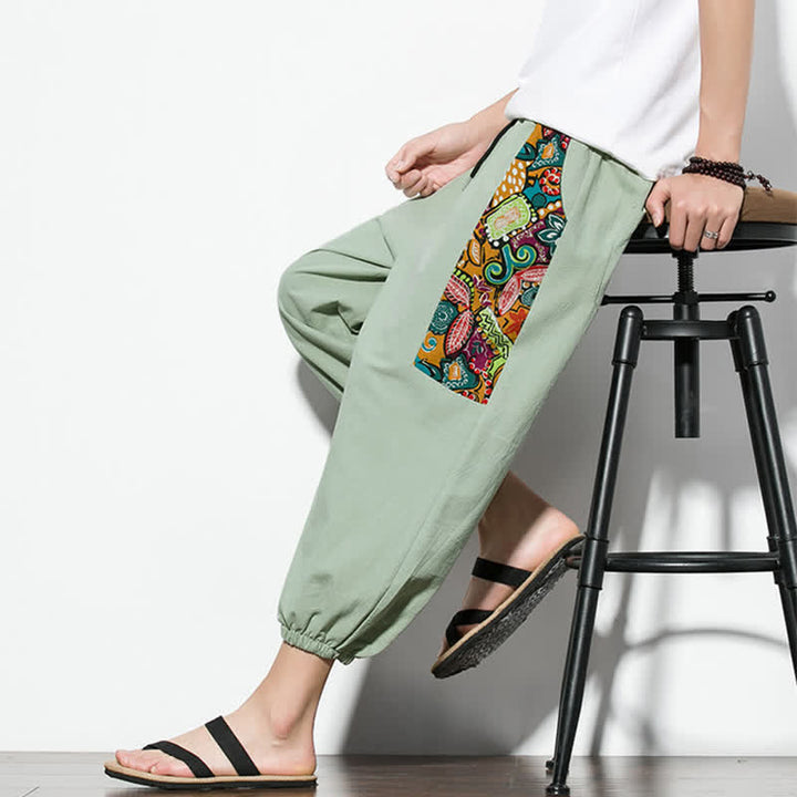 Buddha Stones Lässige Sommer-Caprihose im Boho-Stil mit Kordelzug und abstraktem Muster, Herren-Haremshose mit Tasche - image 29