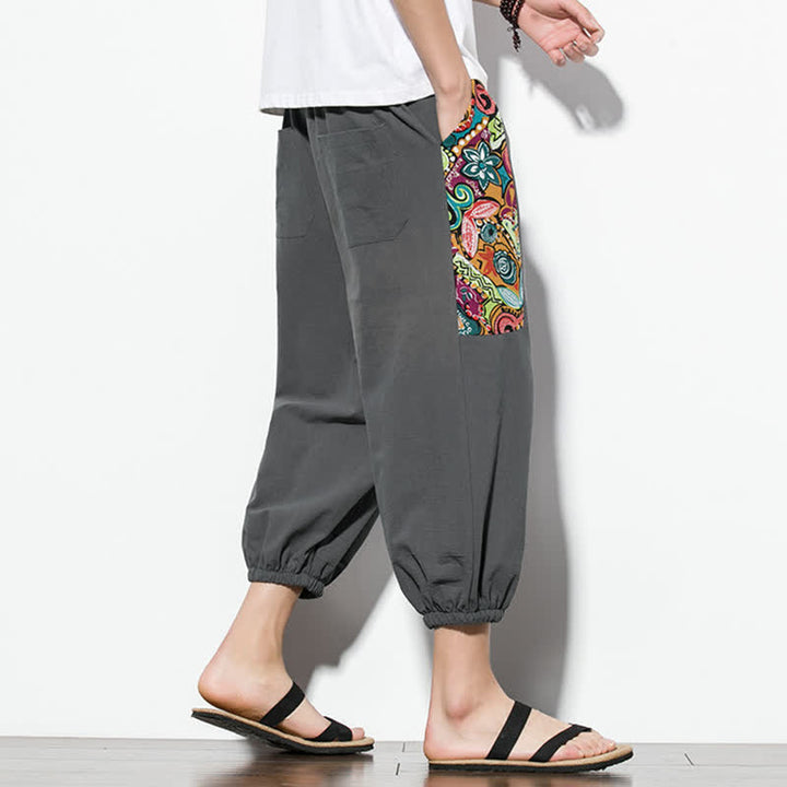 Buddha Stones Lässige Sommer-Caprihose im Boho-Stil mit Kordelzug und abstraktem Muster, Herren-Haremshose mit Tasche - image 3