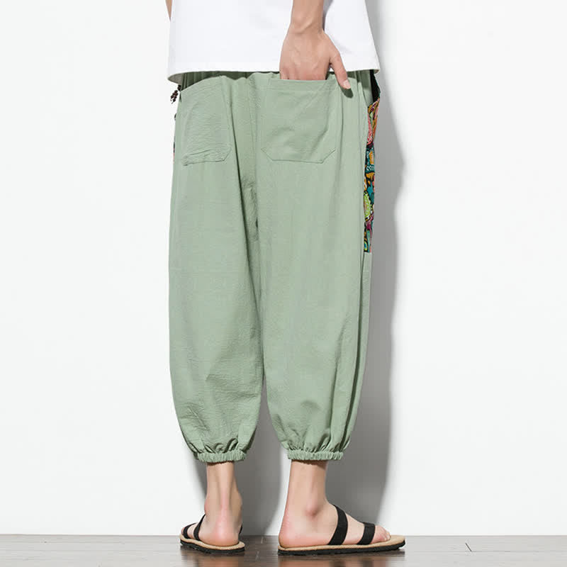 Buddha Stones Lässige Sommer-Caprihose im Boho-Stil mit Kordelzug und abstraktem Muster, Herren-Haremshose mit Tasche - image 26