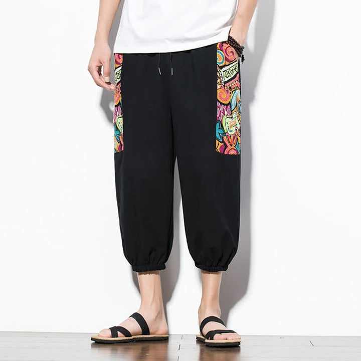 Buddha Stones Lässige Sommer-Caprihose im Boho-Stil mit Kordelzug und abstraktem Muster, Herren-Haremshose mit Tasche - image 20