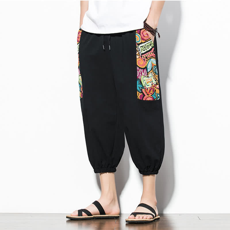 Buddha Stones Lässige Sommer-Caprihose im Boho-Stil mit Kordelzug und abstraktem Muster, Herren-Haremshose mit Tasche - image 15