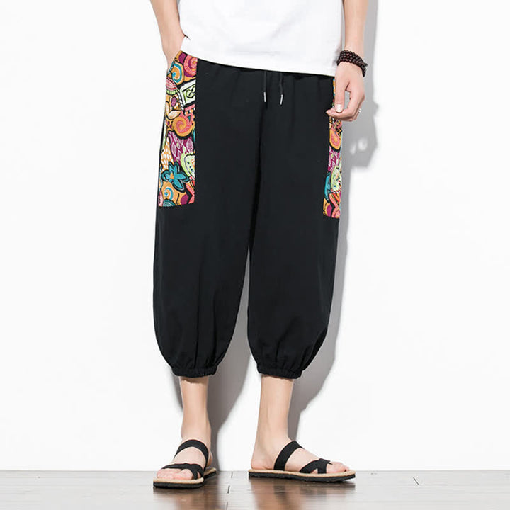 Buddha Stones Lässige Sommer-Caprihose im Boho-Stil mit Kordelzug und abstraktem Muster, Herren-Haremshose mit Tasche - image 19