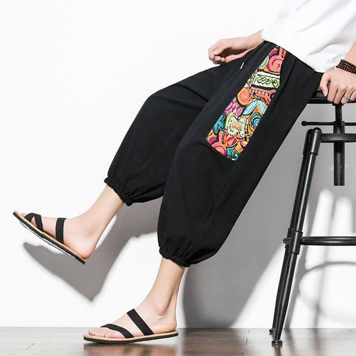 Buddha Stones Lässige Sommer-Caprihose im Boho-Stil mit Kordelzug und abstraktem Muster, Herren-Haremshose mit Tasche - image 21