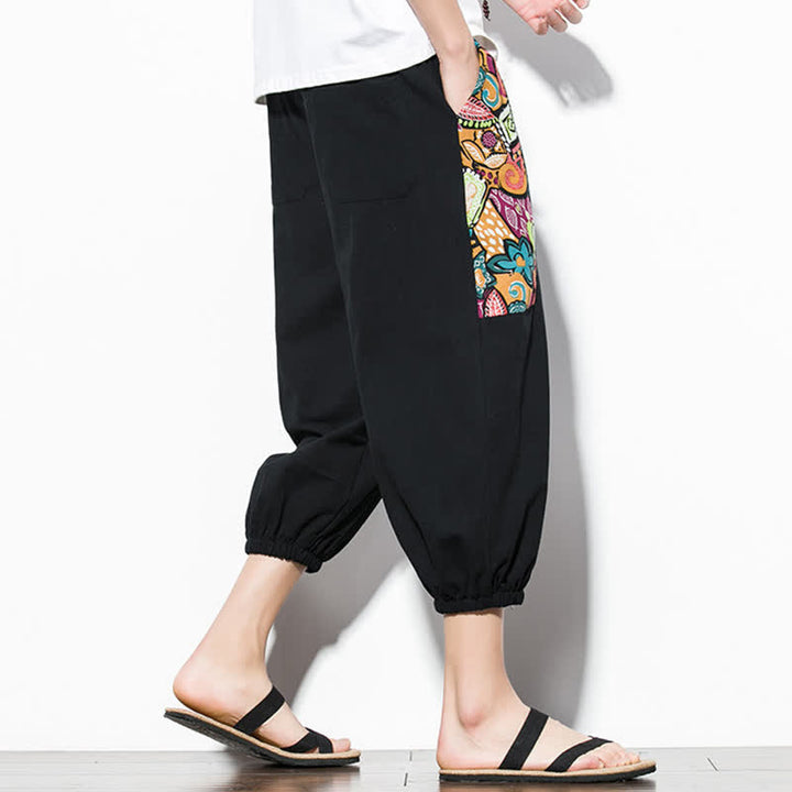 Buddha Stones Lässige Sommer-Caprihose im Boho-Stil mit Kordelzug und abstraktem Muster, Herren-Haremshose mit Tasche - image 17