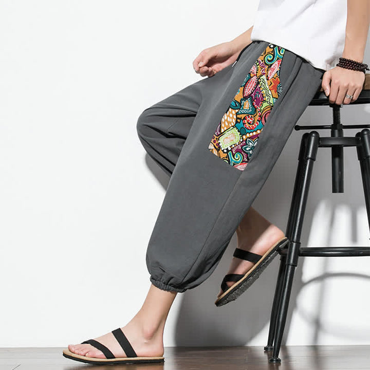 Buddha Stones Lässige Sommer-Caprihose im Boho-Stil mit Kordelzug und abstraktem Muster, Herren-Haremshose mit Tasche - image 8