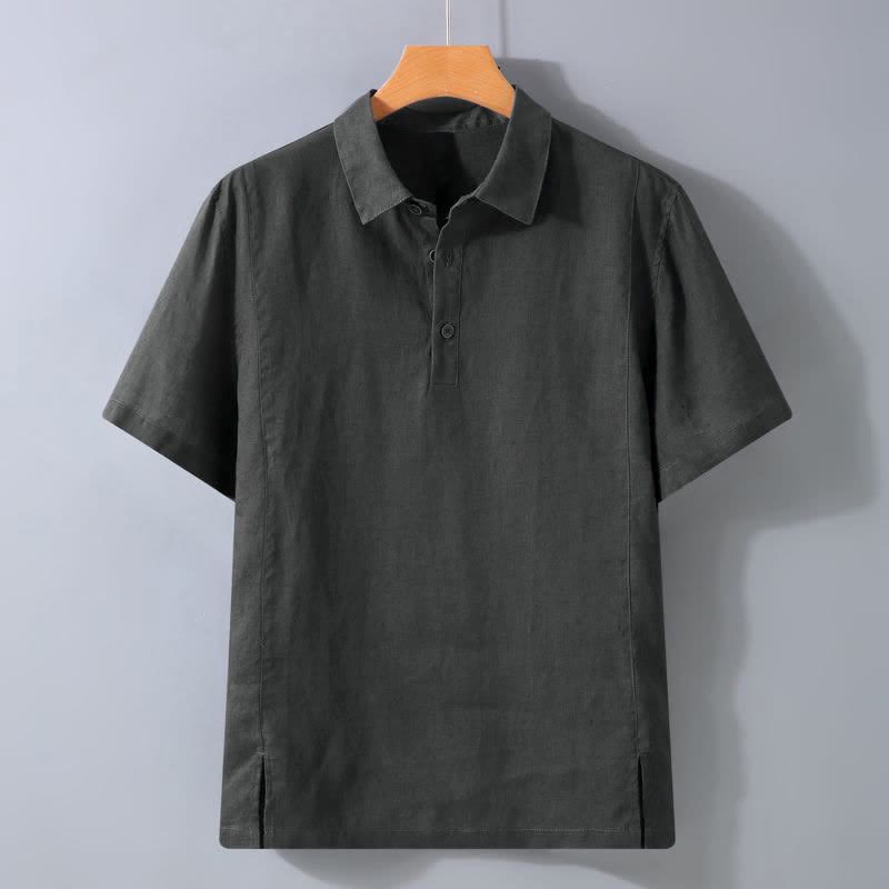 Buddha Stones Lässiges, minimalistisches Sommerhemd mit Knopfleiste, einfarbig, Kurzarm, für Herren - DimGray - US/UK/AU44, EU54 (4XL) - image 2