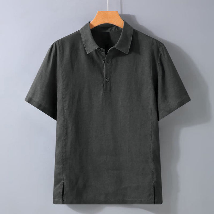 Buddha Stones Lässiges, minimalistisches Sommerhemd mit Knopfleiste, einfarbig, Kurzarm, für Herren - DimGray - US/UK/AU44, EU54 (4XL) - image 2