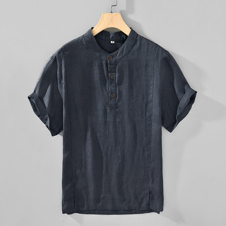 Buddha Stones Sommerliches Tang Style Casual Herrenhemd mit Stehkragen und Knopfleiste, Kurzarm - image 1