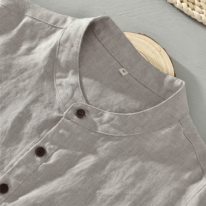 Buddha Stones Sommerliches Tang Style Casual Herrenhemd mit Stehkragen und Knopfleiste, Kurzarm - image 5