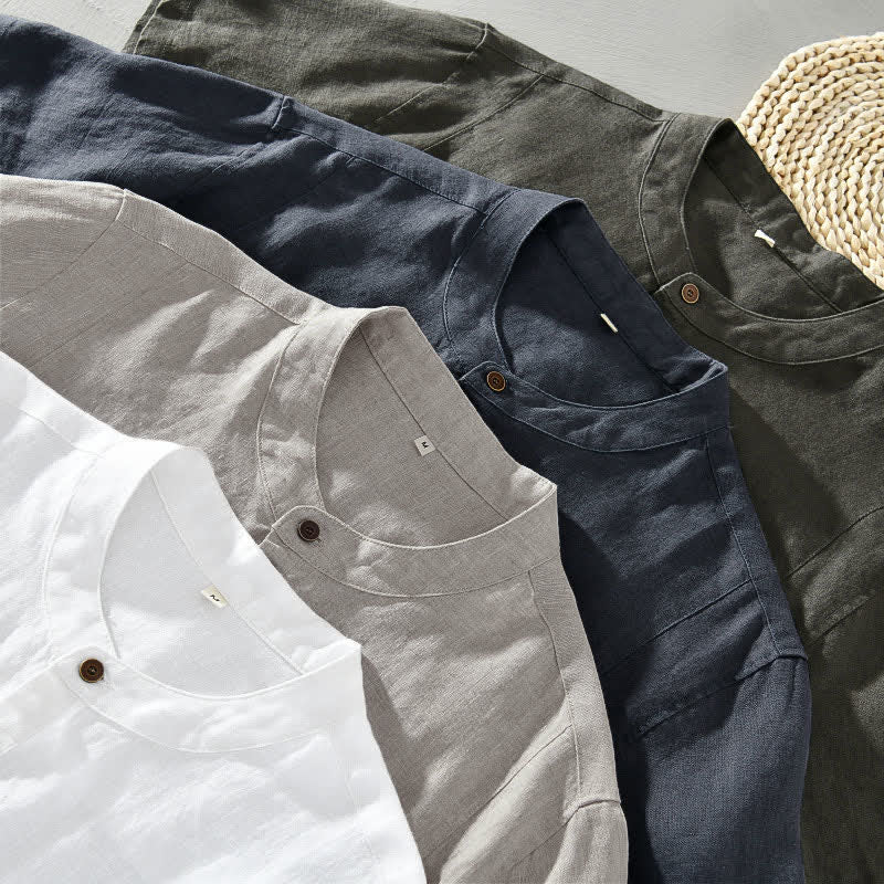 Buddha Stones Sommerliches Tang Style Casual Herrenhemd mit Stehkragen und Knopfleiste, Kurzarm - image 14