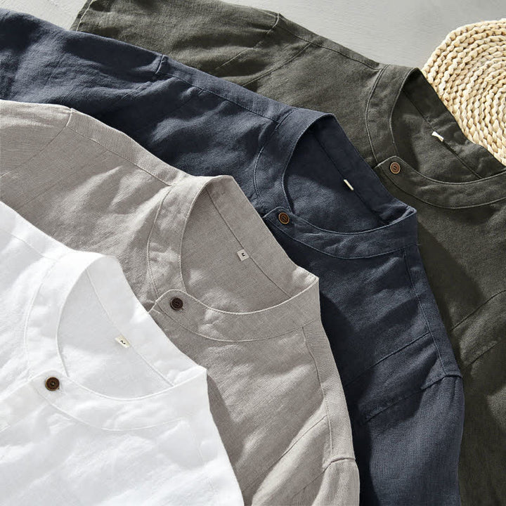 Buddha Stones Sommerliches Tang Style Casual Herrenhemd mit Stehkragen und Knopfleiste, Kurzarm - image 14