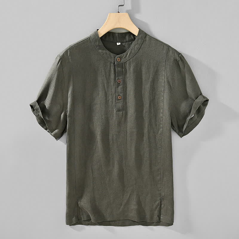 Buddha Stones Sommerliches Tang Style Casual Herrenhemd mit Stehkragen und Knopfleiste, Kurzarm - Dunkelolivgrün - US/UK/AU44, EU54 (4XL) - image 8