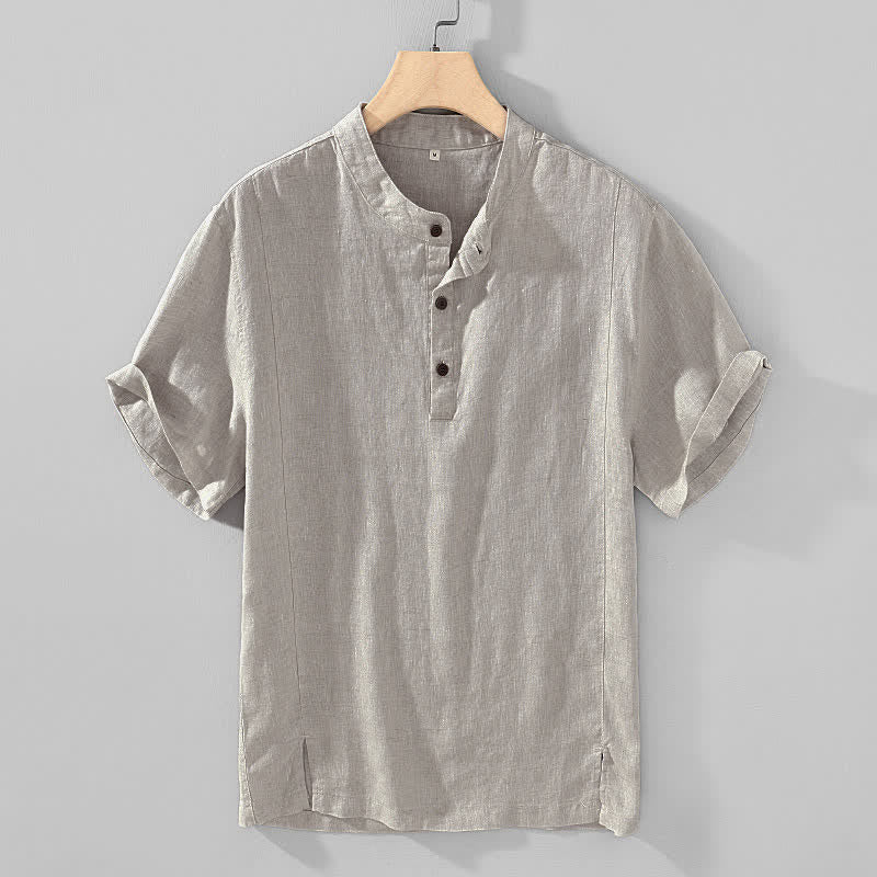 Buddha Stones Sommerliches Tang Style Casual Herrenhemd mit Stehkragen und Knopfleiste, Kurzarm - Gainsboro - US/UK/AU44, EU54 (4XL) - image 3