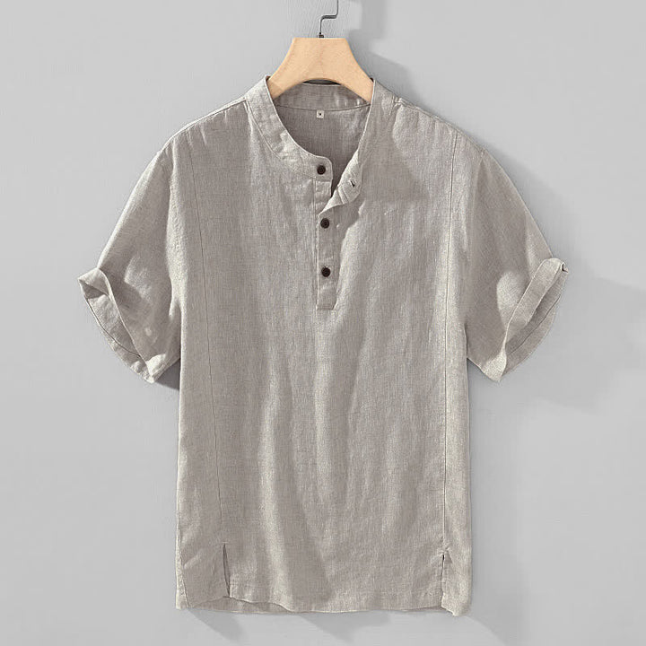 Buddha Stones Sommerliches Tang Style Casual Herrenhemd mit Stehkragen und Knopfleiste, Kurzarm - Gainsboro - US/UK/AU44, EU54 (4XL) - image 3