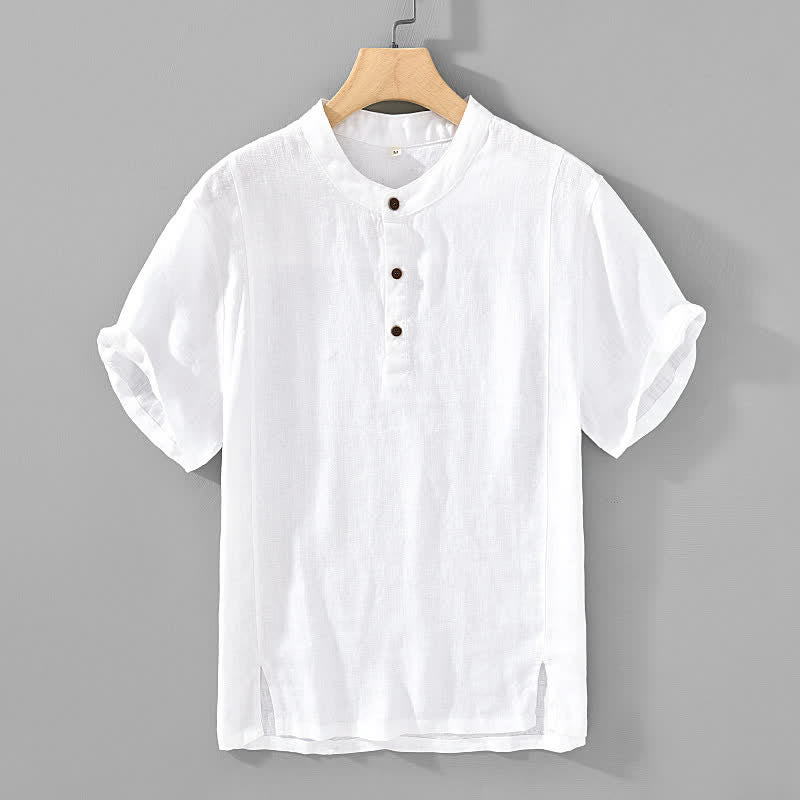 Buddha Stones Sommerliches Tang Style Casual Herrenhemd mit Stehkragen und Knopfleiste, Kurzarm - Weiß - US/UK/AU44, EU54 (4XL) - image 10
