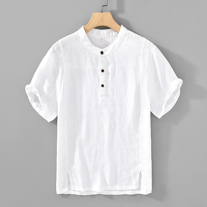 Buddha Stones Sommerliches Tang Style Casual Herrenhemd mit Stehkragen und Knopfleiste, Kurzarm - Weiß - US/UK/AU44, EU54 (4XL) - image 10