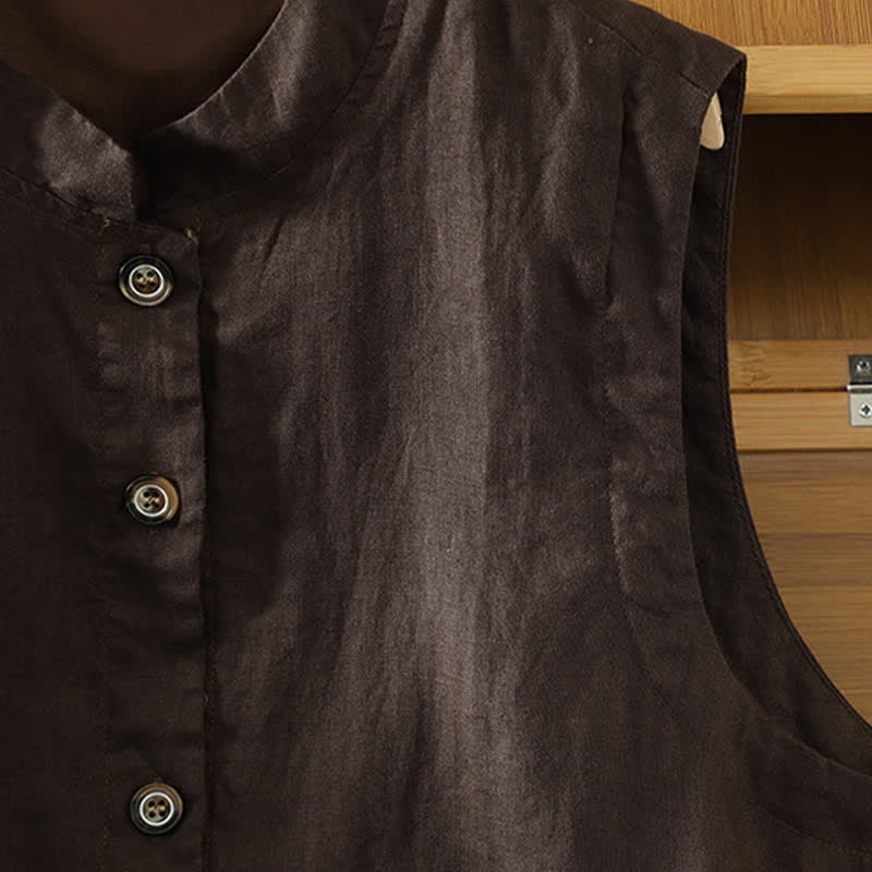 Buddha Stones Sommerliches, minimalistisches Tanktop im Tang-Stil mit Stehkragen, Knopfleiste und Tasche für Damen. - image 11
