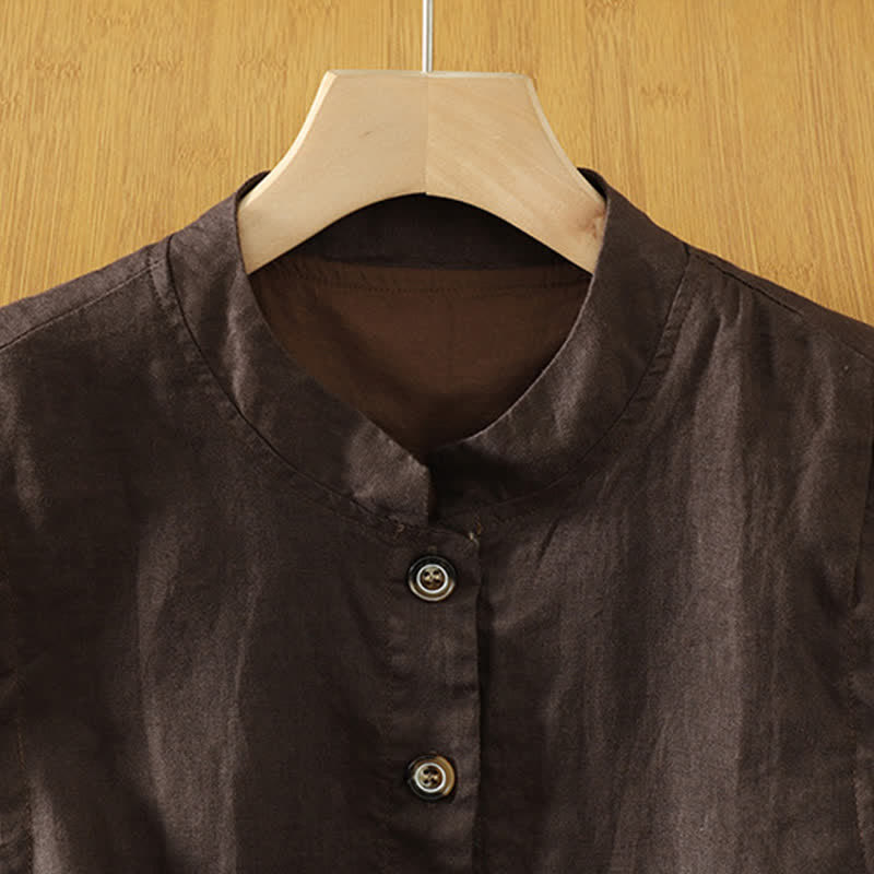 Buddha Stones Sommerliches, minimalistisches Tanktop im Tang-Stil mit Stehkragen, Knopfleiste und Tasche für Damen. - image 10