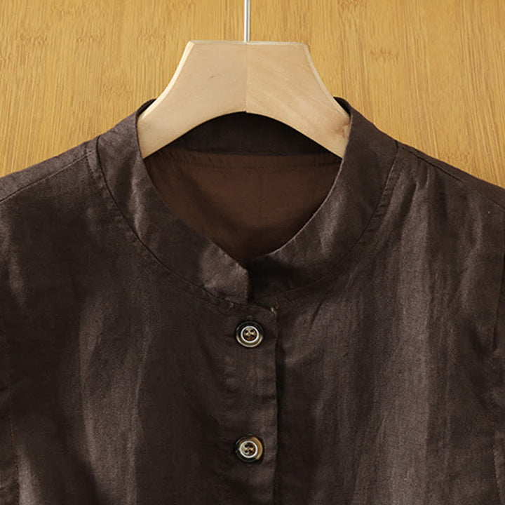 Buddha Stones Sommerliches, minimalistisches Tanktop im Tang-Stil mit Stehkragen, Knopfleiste und Tasche für Damen. - image 10