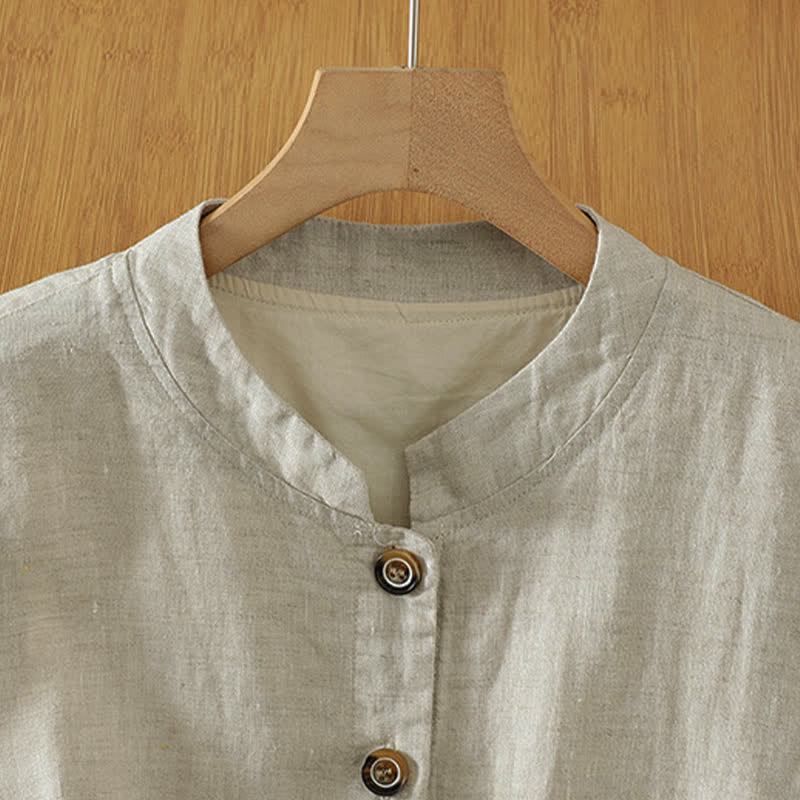 Buddha Stones Sommerliches, minimalistisches Tanktop im Tang-Stil mit Stehkragen, Knopfleiste und Tasche für Damen. - image 1