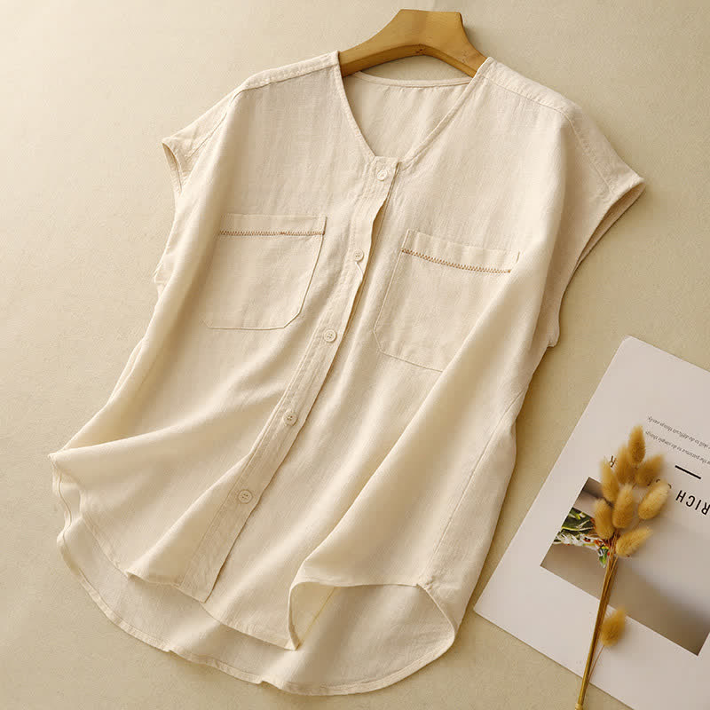 Buddha Stones Lässiges, minimalistisches, ärmelloses Tanktop mit aufgesetzter Tasche für Damen – ideal für den Sommer. - image 2