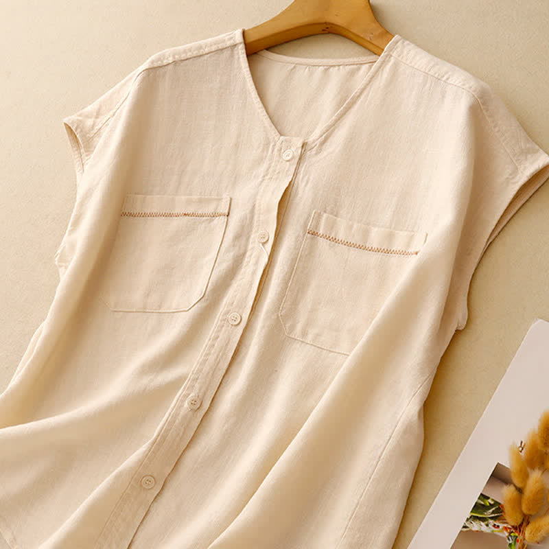 Buddha Stones Lässiges, minimalistisches, ärmelloses Tanktop mit aufgesetzter Tasche für Damen – ideal für den Sommer. - image 4