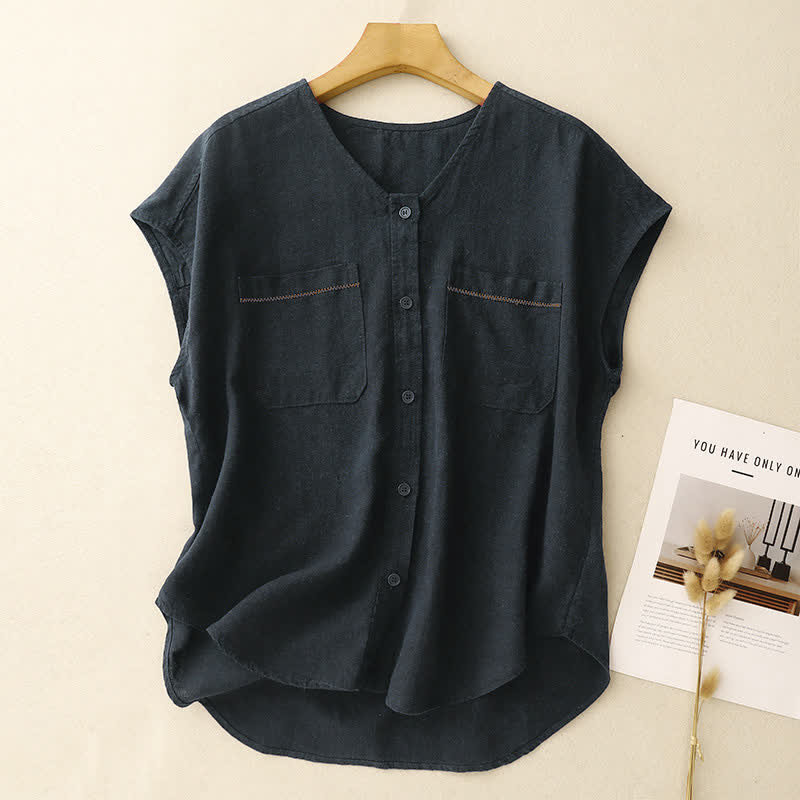 Buddha Stones Lässiges, minimalistisches, ärmelloses Tanktop mit aufgesetzter Tasche für Damen – ideal für den Sommer. - Mitternachtsblau - US8-10, UK/AU12-14, EU40-42 (2XL) - image 8