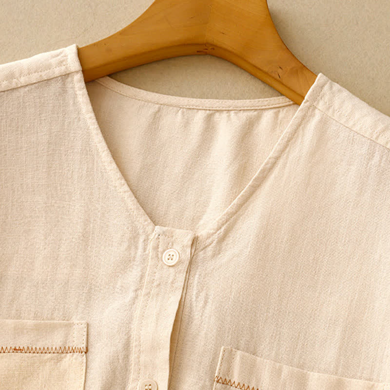 Buddha Stones Lässiges, minimalistisches, ärmelloses Tanktop mit aufgesetzter Tasche für Damen – ideal für den Sommer. - image 3