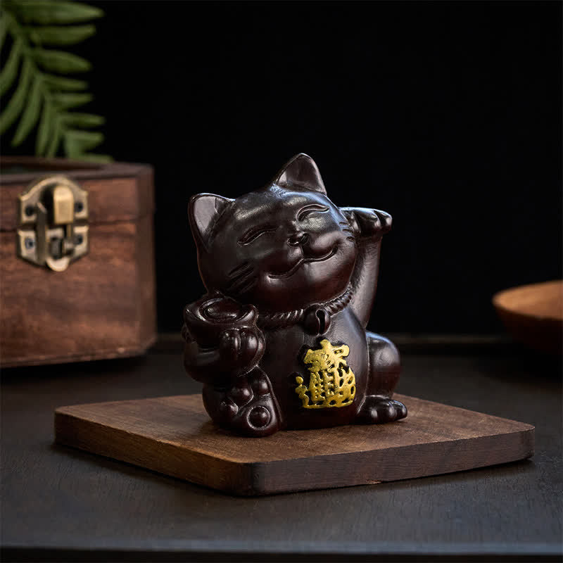 Buddha Stones Glückskatze aus Ebenholz – eine segnende Dekoration, die Reichtum anzieht - image 4