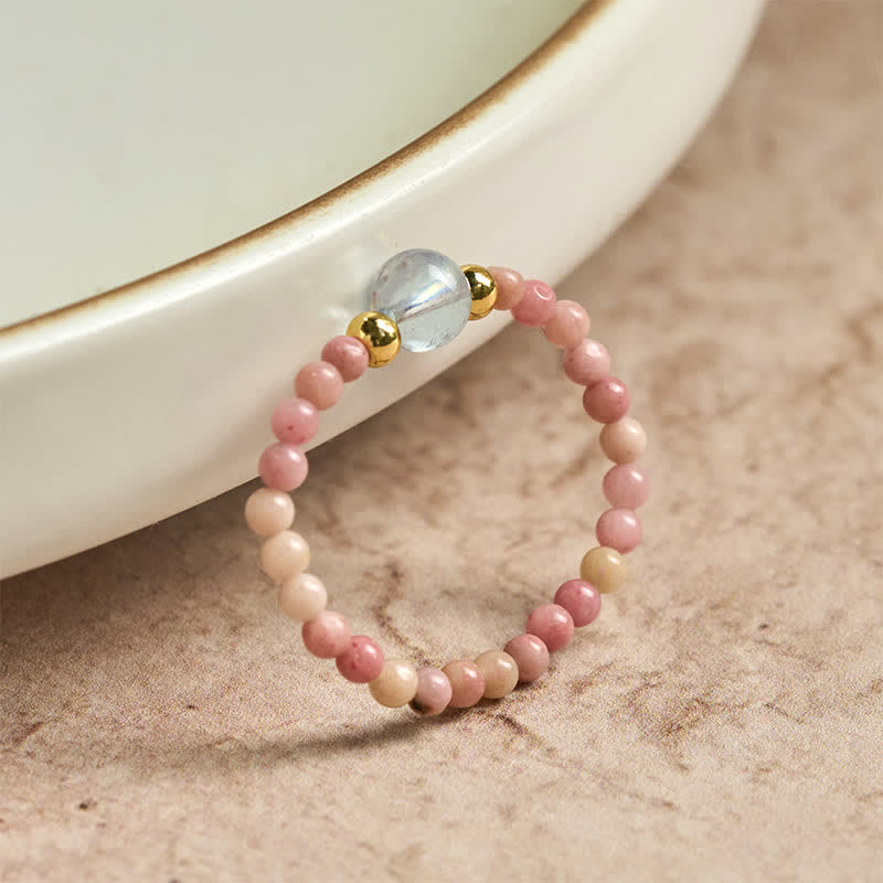 Buddha Stones 2 mm Mini-Perlen, natürlicher Rhodonit, Aquamarin, Topas, Rosenquarz, Heilring mit elastischem Einsatz - image 1