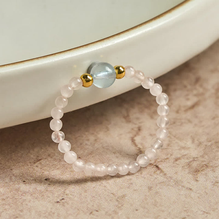 Buddha Stones 2 mm Mini-Perlen, natürlicher Rhodonit, Aquamarin, Topas, Rosenquarz, Heilring mit elastischem Einsatz - image 14